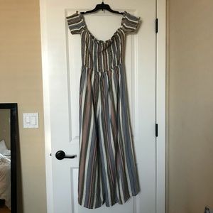 Off the shoulder striped pant romper
